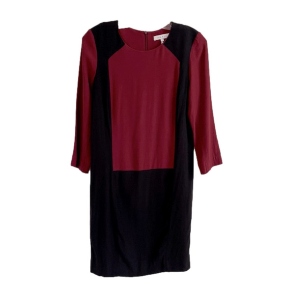 SANDRO Paris Burgundy Black Colour Block Long Sleeve Shift Dress Size 1 - Picture 2 of 15